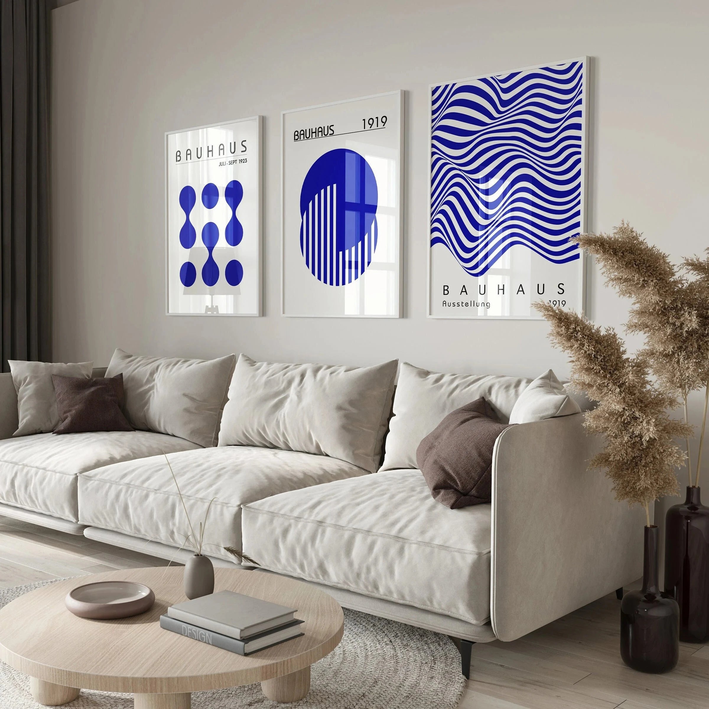 Blue Yellow Abstract Line Wall Art