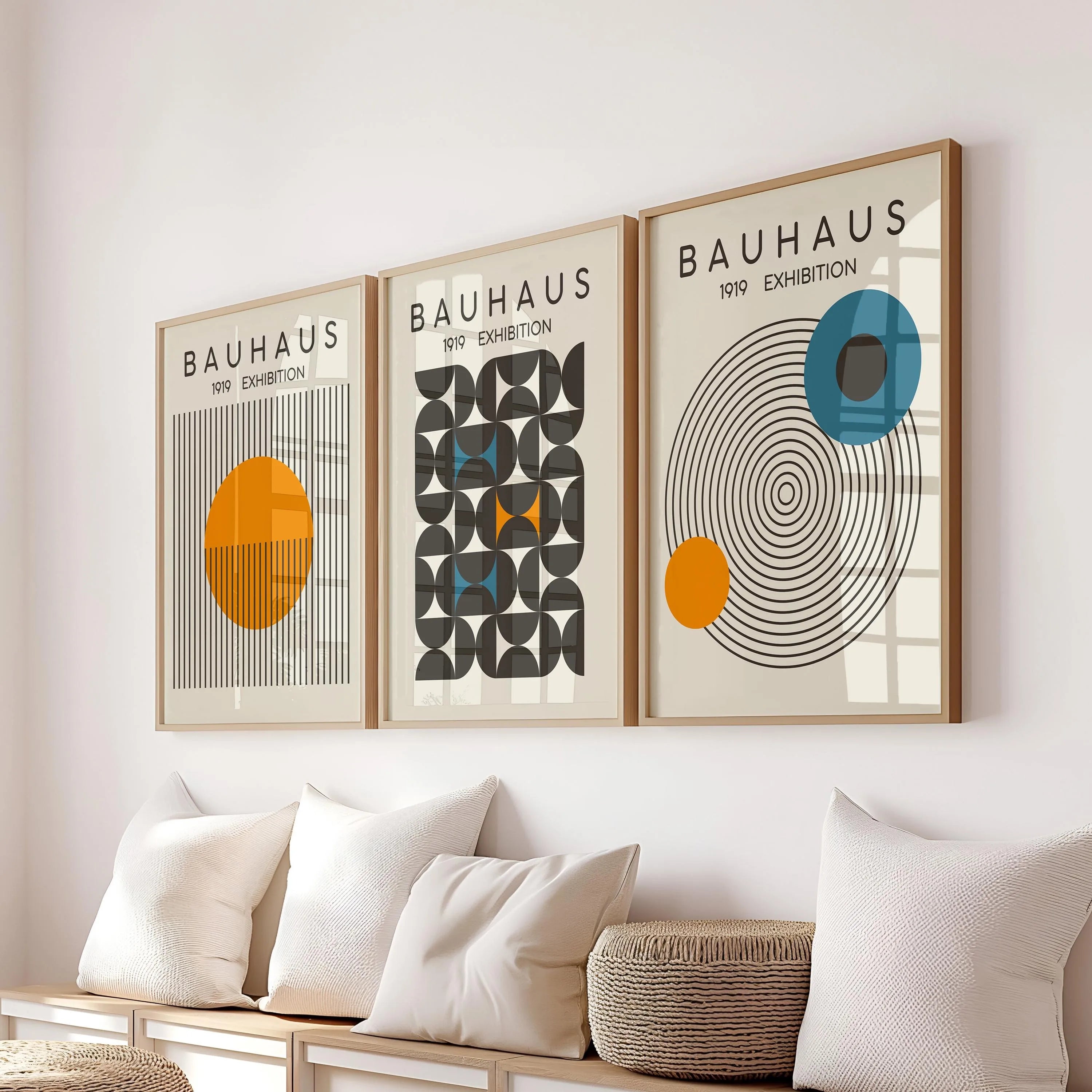 Blue Yellow Abstract Line Wall Art