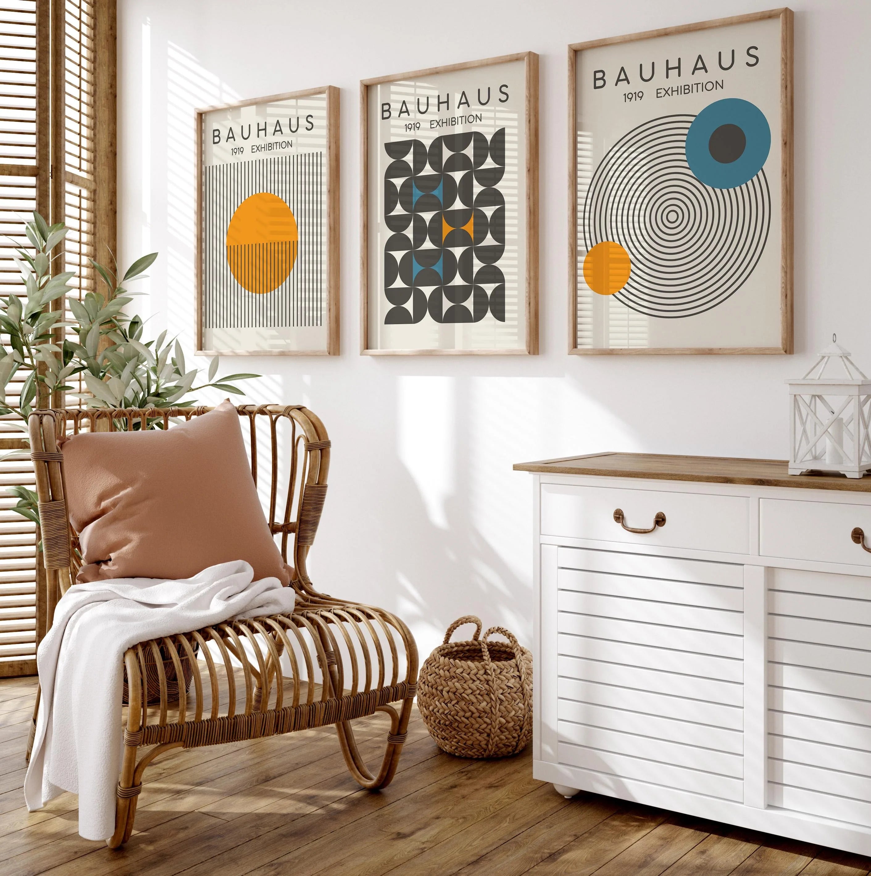 Blue Yellow Abstract Line Wall Art