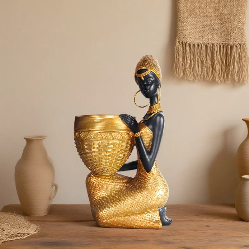 African Girl Plate Holder Sculpture