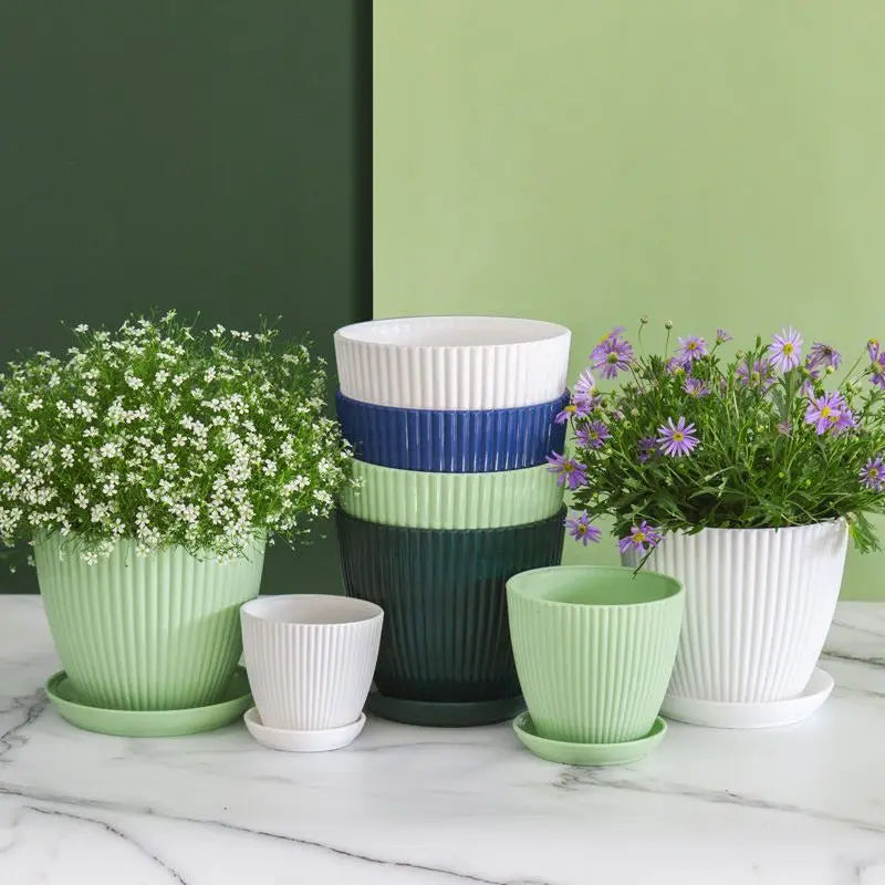Round Planter Pot with Tray